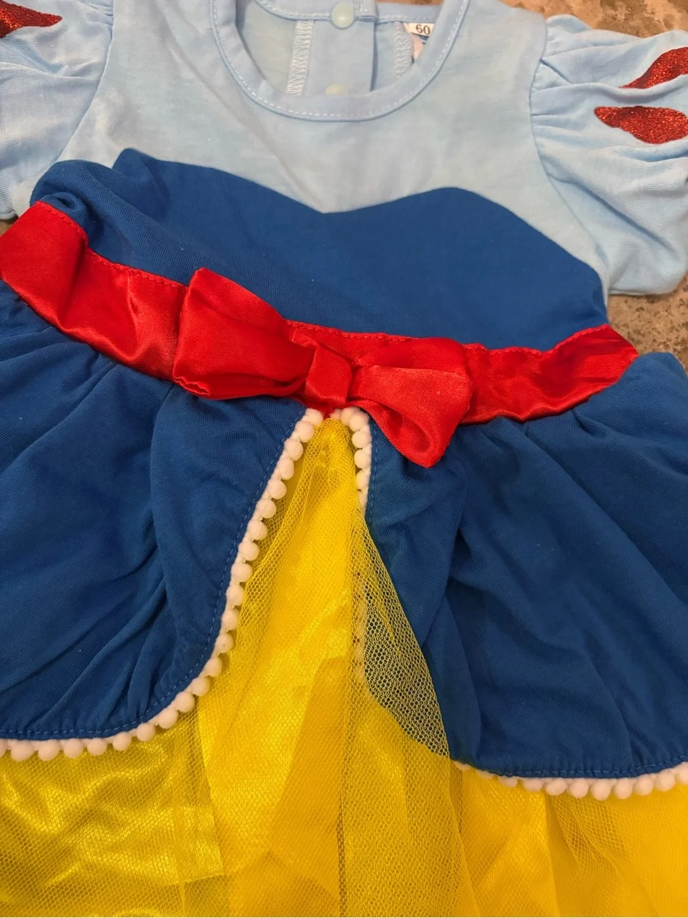 Kids Blue & Yellow Princess Dress Costume with Red Bow